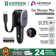 UGREEN Car Charger Built in Cable Type C Retractable Fast Charging 75w 55653 - 55653 75W