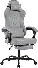 NIONIK Gaming Chair, Computer Gamer Chair with Footrest and Lumbar Support, Ergonomic Office Video Game Chairs with Adjustable Height and Backrest (Light Grey)