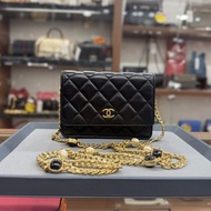 90%NEW USED CHANEL MINI WOC 黑色羊皮金扣珍珠特別鏈條 #晶片款 #香奈兒