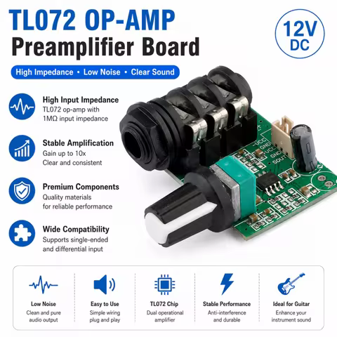 TL072 12V Guitar Instrument Signal Amplifier Operational Amplifier High-Impedance Preamp Board