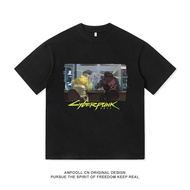Cyberpunk 2077 David Martinez V Johnny Silverhand Commemorative Short Sleeve T-Shirt Men's Pure Cott
