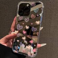 White Mirror Reflective Heart Print Phone Case Y2K Style Anti-Slip Fashion Phone Case Compatible Wit