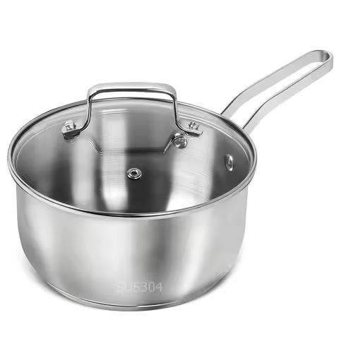304 Stainless Steel SaucePan 1QT Induction Sauce Pan with Glass Strainer Lid Stainless Steel Sauce P