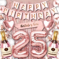 (SG SELLER) 25th Birthday Decorations, 25th Birthday Balloon, Rose Gold Birthday Decorations Set 25 