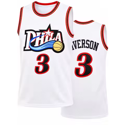 Men's Allen Iverson #3 PHILA Basketball Jersey White Mesh Sleeveless Tank Top Retro Philadelphia Spo