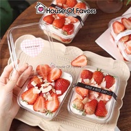 50pc 450ml Transparent Rectangle Strawberry Dessert Fruit Cake Cheesekut Plastic Container Bekas Pla