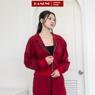 Áo khoác nỉ khoá kéo KAMONG form rộng thu đông croptop trẻ trung A153
