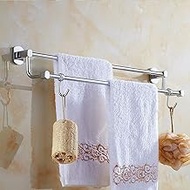 Double Bath Towel Bar Rack with Hooks Brass Polished Chrome for Bathroom, Towel Rod Rack Holder Rail