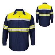 (Size S-4XL)100% Cotton Safety Shirt Workwear With Reflective Tape Long Sleeve Working Shirt Summer 