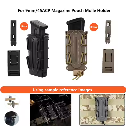 Molle Magazine Pouch Carrier Holster with Molle&Waist Belt Clip for 9mm .45 ACP M1911 Magazines Elas