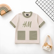 HIJAU SC - H&M Children's Short Sleeve T-Shirt with 2 Front Pockets in Cream Green | Unisex Children