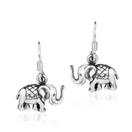 Dainty Mini Royal Thai Elephant .925 Sterling Silver Dangle Earrings | Animal Sterling Silver Dangle