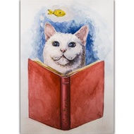 貓 / 猫画 / 掛畫 / 水彩画 / 客廳 掛畫 / 畫 / 無框畫 / 裝飾畫