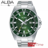 ALBA Gent Collection Wave Pattern นาฬิกาข้อมือผู้ชาย สายสแตนเลส รุ่น AG8L87X1 / AG8L87X (สีเงิน / หน้าปัดสีเขียว)