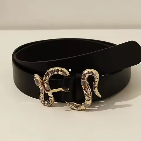 Pipa Bella by Nykaa Fashion Black Faux Leather Serpent Buckle Belt, Black, Free Size