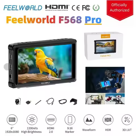 FEELWORLD FW568 PRO 6 Inch 1200nit Camera Monitor, 4K HDMI Lightweight DSLR Touch Screen Field Monit