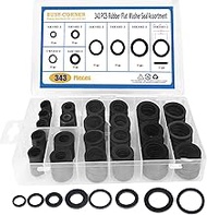BUSY-CORNER 343 Pieces Rubber Flat Washer Gasket Assortment, Buna-N 70A, 8 Sizes, for Everyday Washe