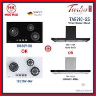 (BUNDLE) TURBO T883GV-BK/OW GLASS HOB + TURBO INCANTO TAE910-SS/BK 90CM CHIMNEY HOOD