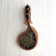 Handcrafted Ammonite with Hematite Beads Copper Pendant