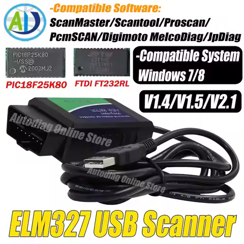 ELM327 USB Scanner Original PIC18F25K80 FTDI FT232RL Chip for Chrysler/Ford/GM OBD2 Interface Scanne