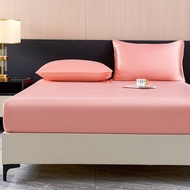 1PC Solid Color Orange Satin Fitted Sheet Simulation Silk Fitted Sheet With 1pc Fitted Sheet Valenti