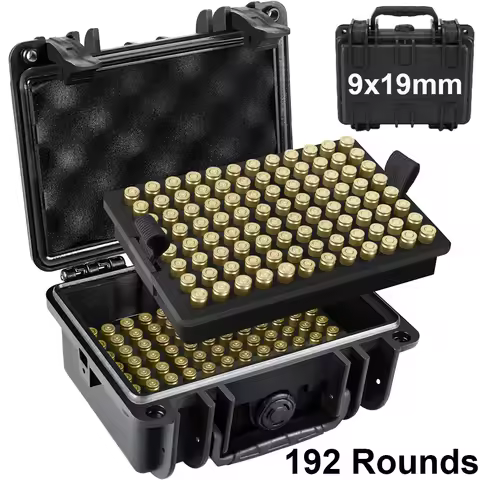 9mm Ammo Case Portable 192 Round Ammo Storage Box Ammunition Container Tactical Double Layer Bullet 