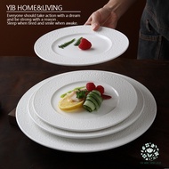 LORA Home JS3 T2 Nordic Style Pure White Ceramic Round Flat Plate Western Food Steak Plate Snack Cak