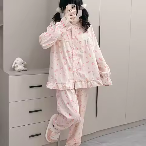Pink My Melody Sleepwear Long Sleeved Home Clothes Women's Fashion Autumn Disney Cartoon Cookie Ann 