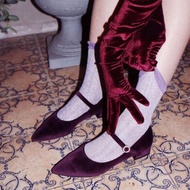 Dorothy 珍珠繫帶絲絨平底鞋 - 紫羅蘭色