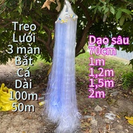 Hanging 3-screen Fishing net 100m and 50m long, 70cm to 2m high, 3p to 10p mesh Fishing Net