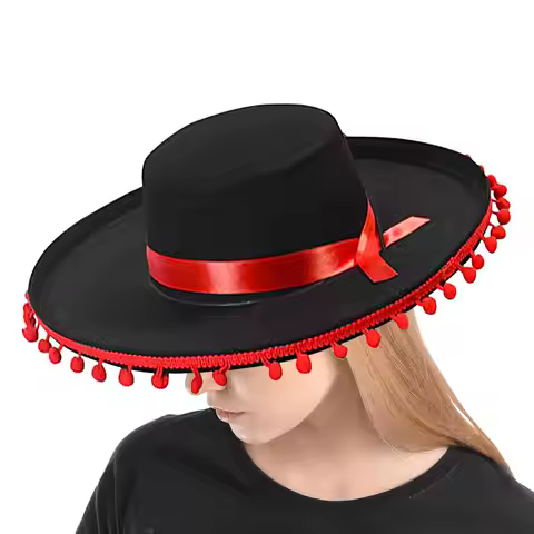 Sombrero Hats Large Mexican Sombrero Hat with Ball Wide Brim Cosplay Costume Large Flamenco Outfit A