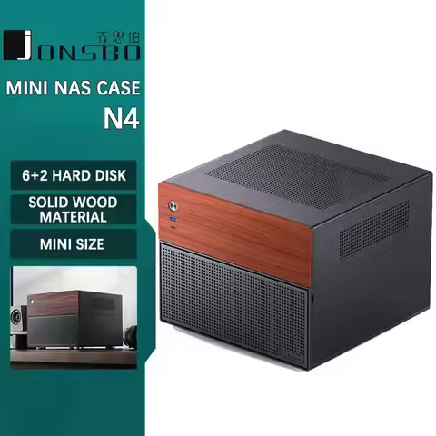 JONSBO N4 Mini NAS Case M-ATX motherboard walnut wood trim division structure 6 large and 2 small ha