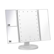 22 LED Light Vanity Mirror 1/2/3X Magnifying Cosmetic 3 Folding Makeup Mirrors 180 Rotation Stepless Dimmer Beauty Table Mirrors