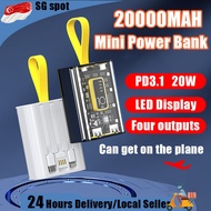 [😀SG Ready Stock]20000 mAh Mini Power Bank Large-Capacity PowerBank Fast Charging LED Transparent Comes With Cables