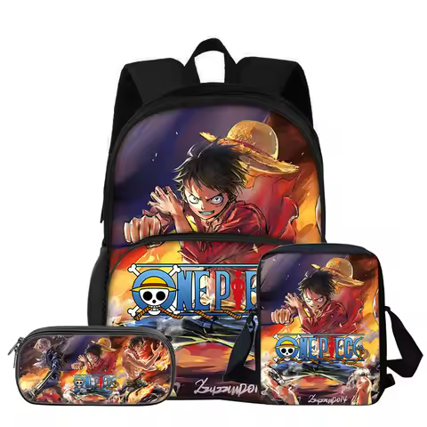 ONE PIECE Monkey D. Luffy 3Pcs Set Backpack Shoulder Bags Pencil Bag Student Bookbag Cartoon School 