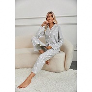 Pajama Ladies Knitted Printed Pajama Set 2Ps Cotton Blend Sleepwear Lounge RHW2843