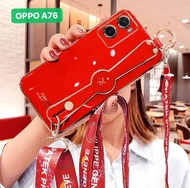 Case Oppo A55 4G Armor Kulit Leather Tali Lanyard Slempang Silikon Cover Casing Handphone