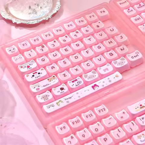 Jelly Meow Cat Keycaps MAO Profile Crystal Pink Transparent 120 Keys Cute Kawaii for Girls Mechanica