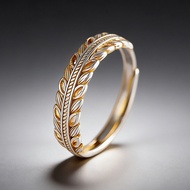 Pure Silver S999.9 Painted Gold Wheat Ear Ring Men Women Style Gold Color Open Ring Ancient Fashion 