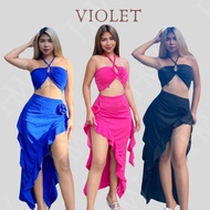 Violet Bra (Padded) Top and Asymmetrical Skirt Terno in Crepe Fabric Fits XS to MEDIUM
