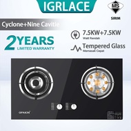 IGRLACE 7.5KW Double Burner Gas Stove Dapur Gas Tempered Glass Natural Gas Liquefied Gas Stove House