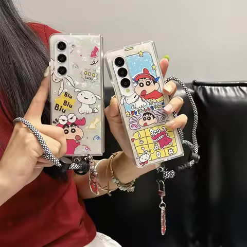 Cartoon dinosaur Cute Crayon Shin-chan Luxury Laser Shell pattern Folding Phone Case For Samsung ZFo