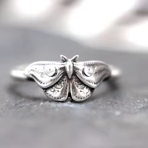 Celestial Moth Ring Celestial Jewelry Moon Moth Ring Witch Ring Witch Jewelry Silver Color Moth Jewe