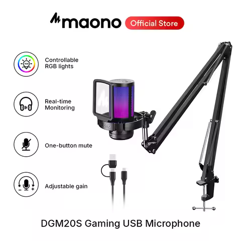 maono DGM20S Gaming USB Microphone Noise Cancellation RGB Lights Mute Zero Latency Monitoring for Li