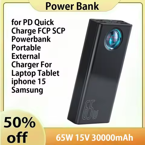 65W 30000mAh Power Bank PD Quick Charge FCP SCP Powerbank Portable External Charger For Laptop Table