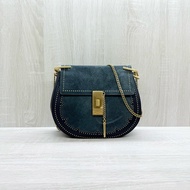 chloe深藍拼麂皮珠釘金釦小豬包