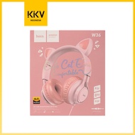 KKV HOCO W36 Cat Ear Wired Headset Headphone Kucing Dengan Mic - Pink