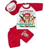 MERAH RED AND WHITE TUNG TUNG SAHUR BOYS AND GIRLS CLOTHES SET /MERDEKA TUNG SAHUR AGES 1-10 YEARS B