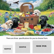 Happy Picnic Theme 120-500-1000 Pieces Puzzle, Dogs Picnic Party on Green Grass High Challenge