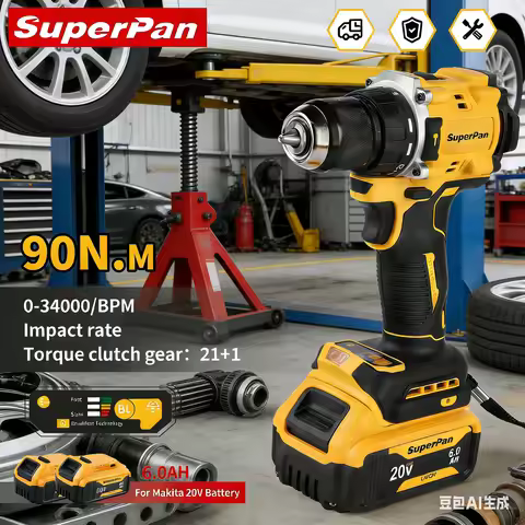 SuperPan 20V Lithium Impact Drill 90Nm 0-34000bpm 21+1 Gear Drill For Garden Work Wood Renovation Re